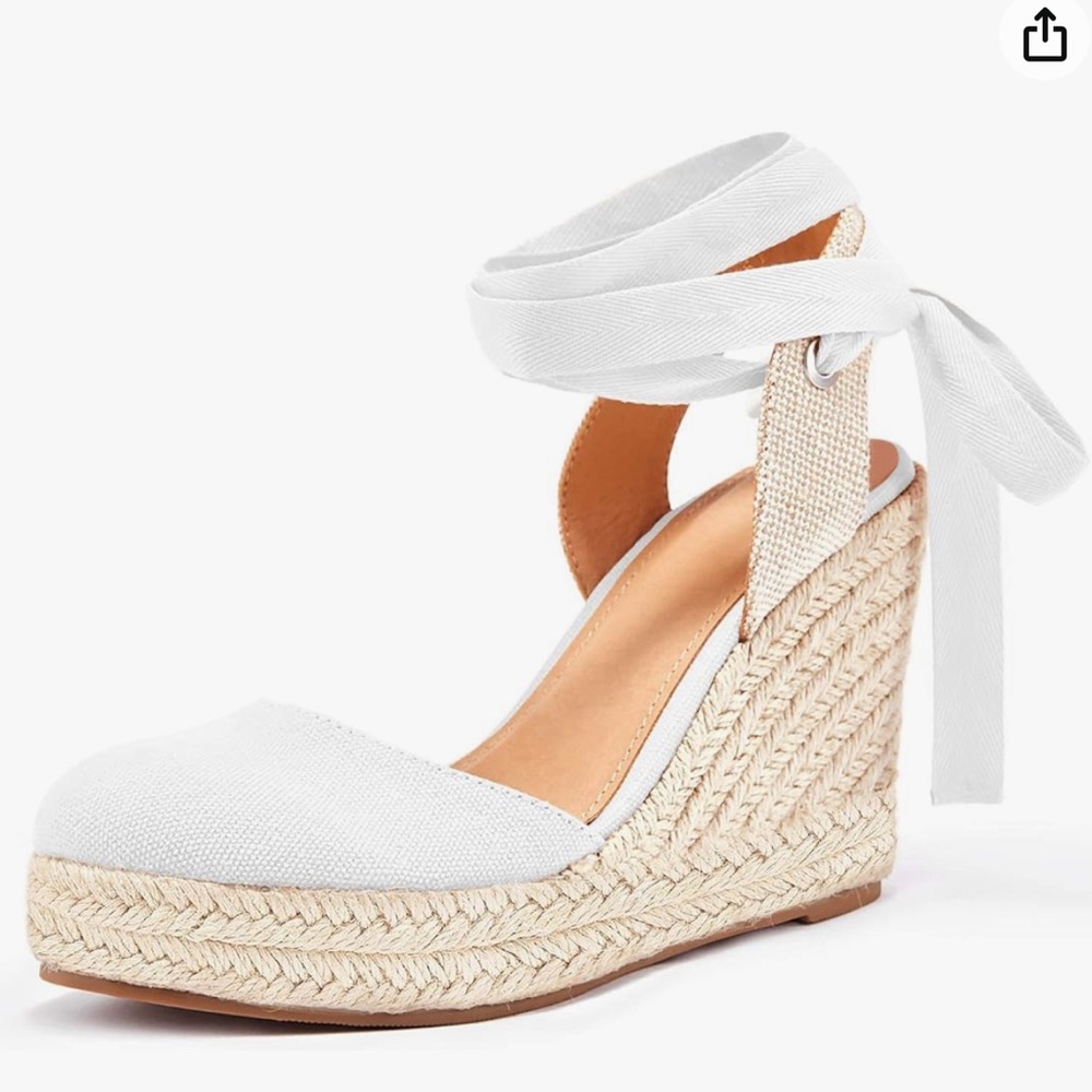 White espadrilles wedge sandals